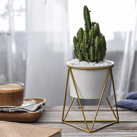 Geometric Ceramic Planter With Stand