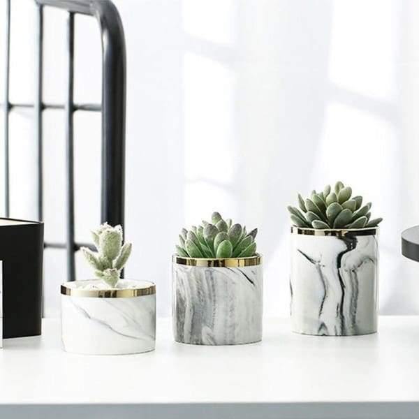 Marble -Veined Plant Pot - Nordic Side - Flower Vase, Plant Pot