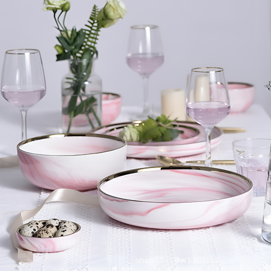 Pink Marble Gold Dinnerware Set | Dinnerware | NordicAbode.com