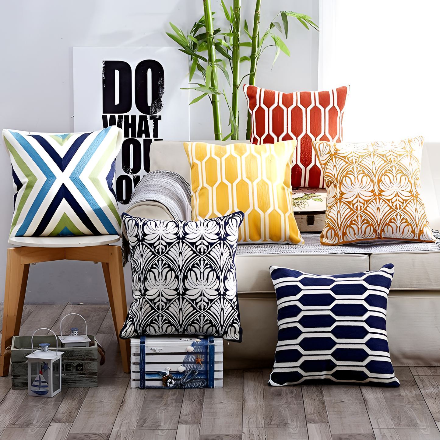 African Geometric Embroidered Cushions | Cushions | NordicAbode.com