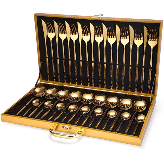 24Pcs 24-Piece Gold Flatware Set | Flatware | NordicAbode.com