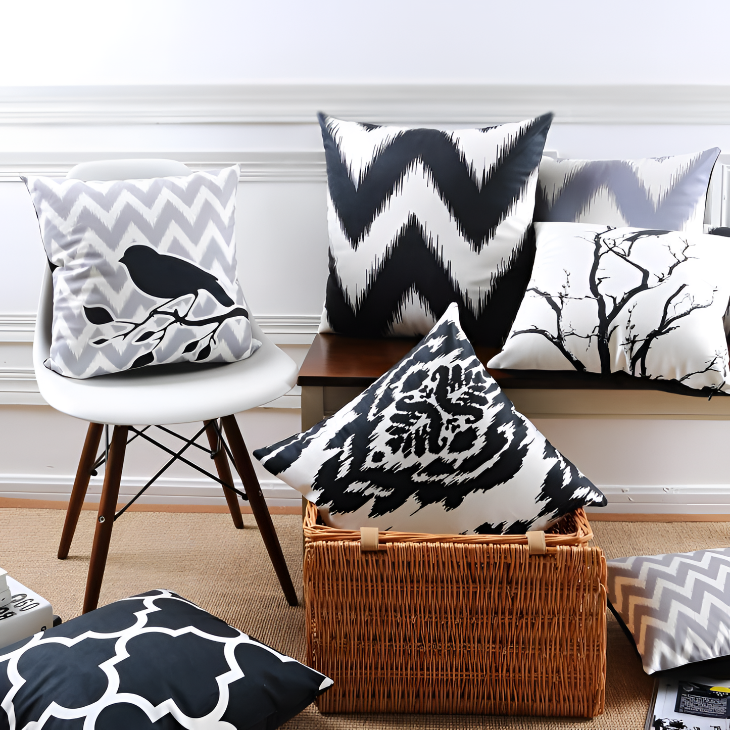 B&W Vintage Velvet Cushion Cover | Cushions | NordicAbode.com