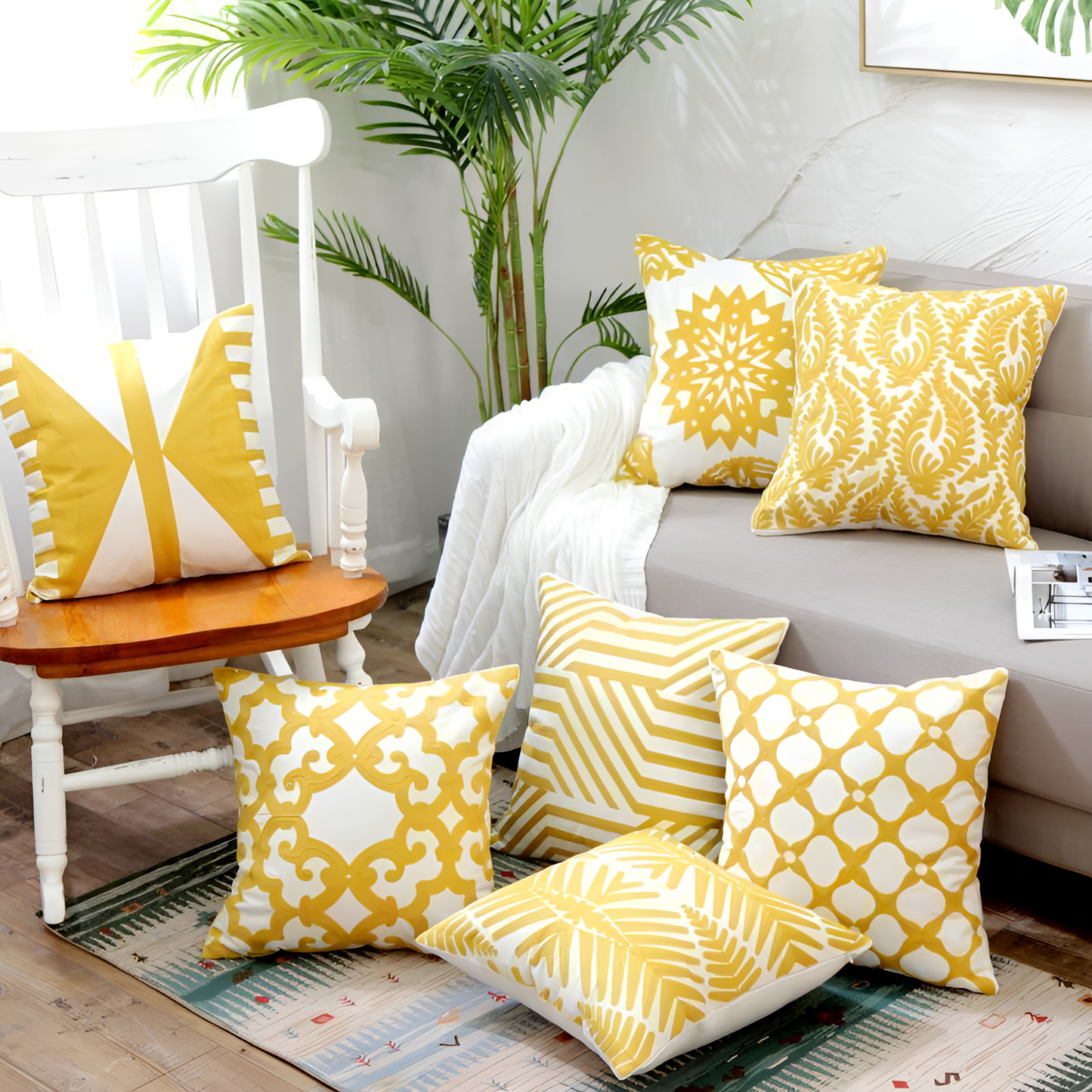 Yellow Embroidered Cushion Cover | Cushion Covers | NordicAbode.com