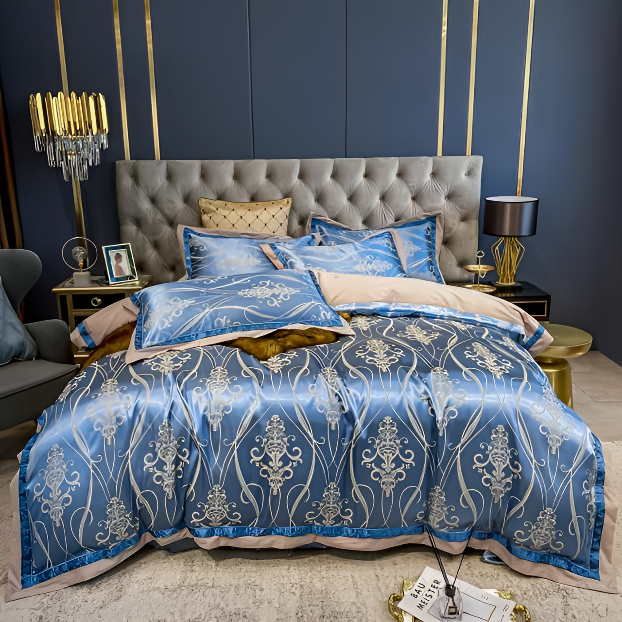 Royal Blue Jacquard Smooth Duvet Cover Set | Bedding | NordicAbode.com