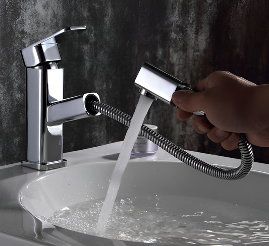 Square Modern Chrome Faucet with Extendable Hose | Faucets | NordicAbode.com