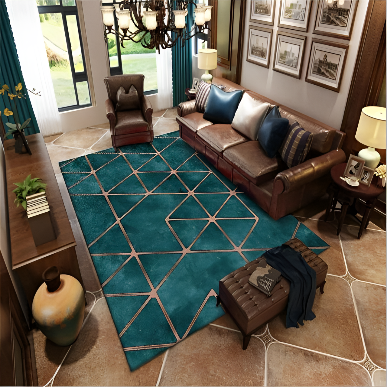 Kamalei Luxury Turquoise Carpet for Living Room | Rugs | NordicAbode.com