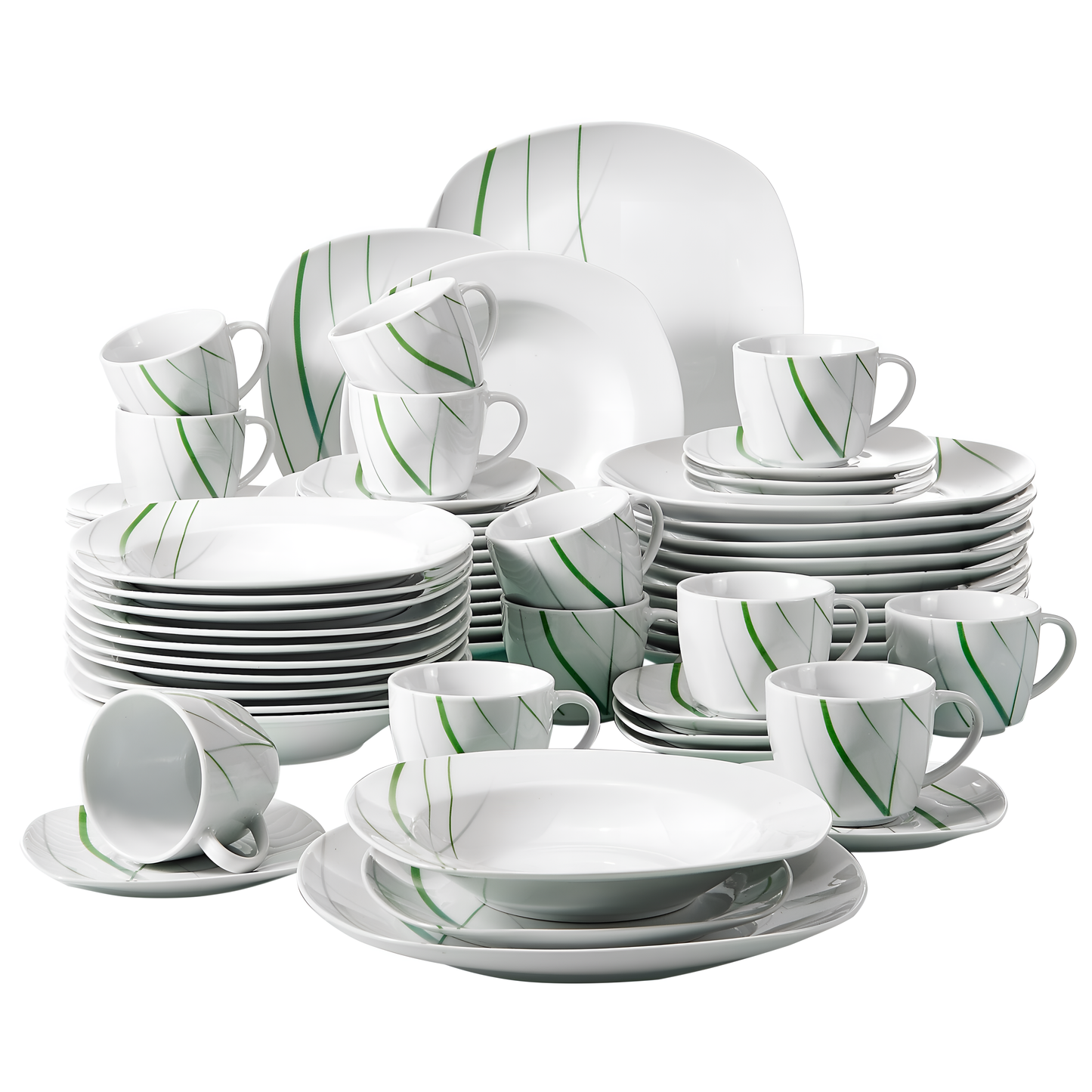 Aviva 60-Piece Green Line Porcelain Plate Set | Dinnerware | NordicAbode.com