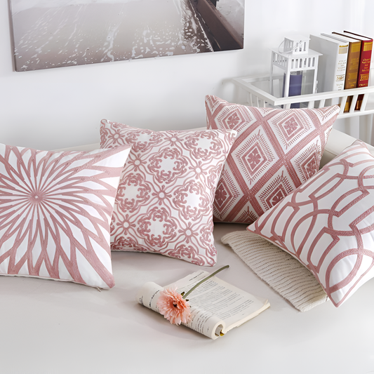 Pink Embroidered Cushion Cover | Cushions | NordicAbode.com