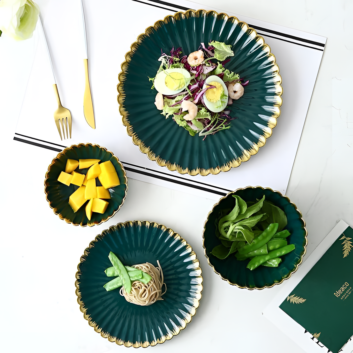 Green Glossy Green and Gold Dinnerware | Dinnerware | NordicAbode.com