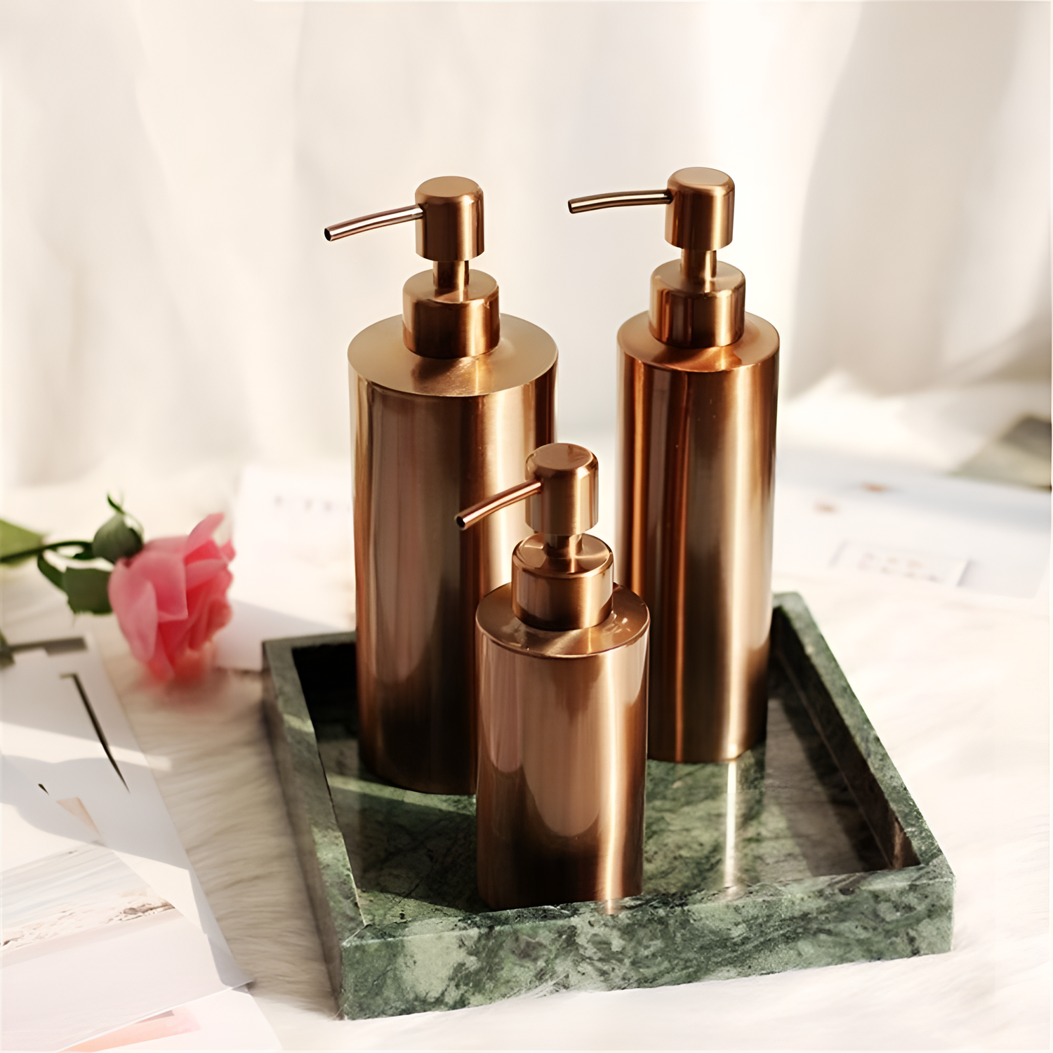 Clang Rose Gold Pump Bottles - Toiletries | Bathroom Accessories | NordicAbode.com