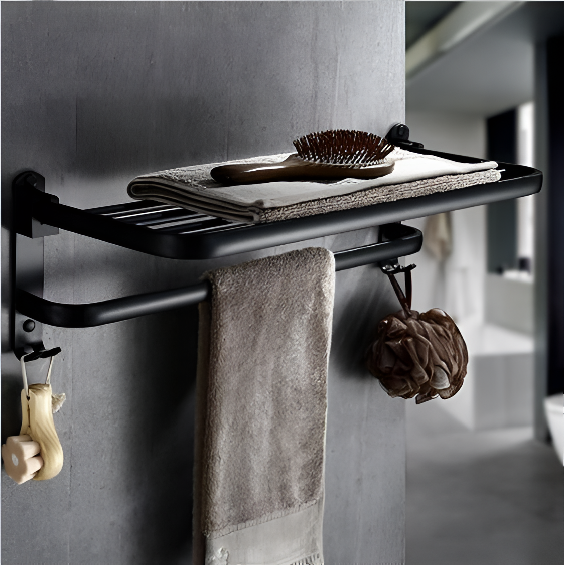 Greta Black Matte Towel Rack - Sleek & Elegant | Bathroom Accessories | NordicAbode.com