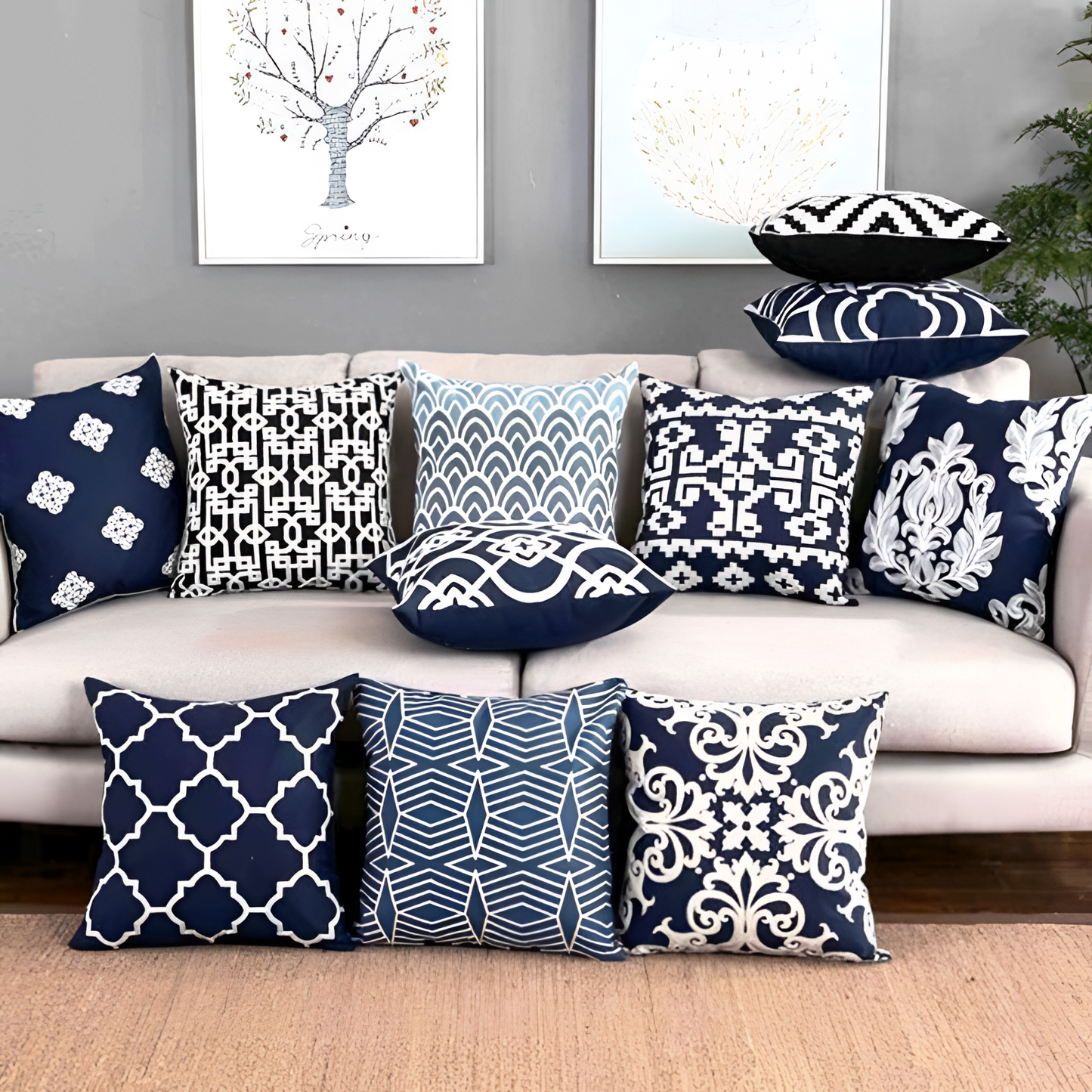 Navy Classic Navy Embroidered Cushions | Cushions | NordicAbode.com