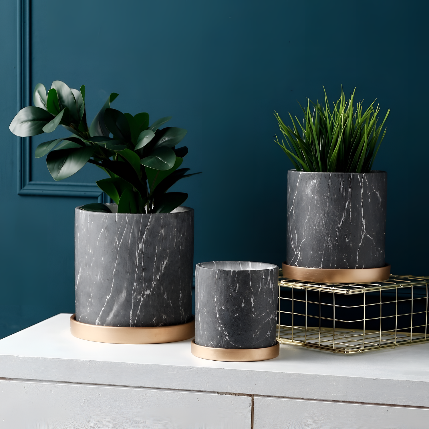 Dark Marble Flower Pot - Dark Grey | Planters | NordicAbode.com