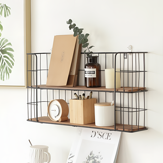 Iron Wall Storage Rack - Iron & Wood | Storage Solutions | NordicAbode.com