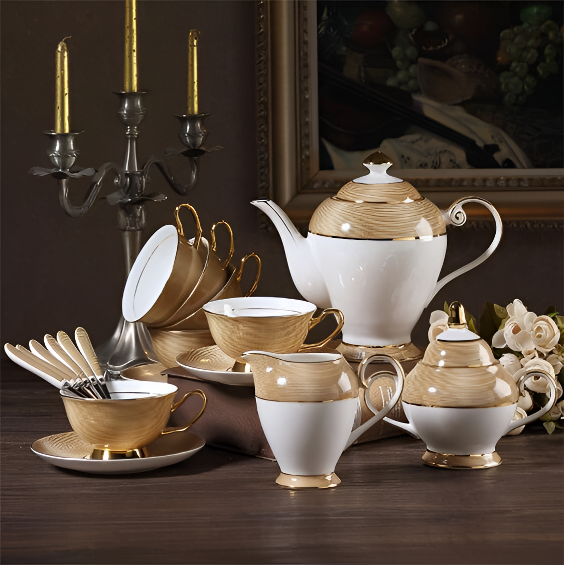 Palladio Elegant Gold Bone China Tea Set | Dining | NordicAbode.com