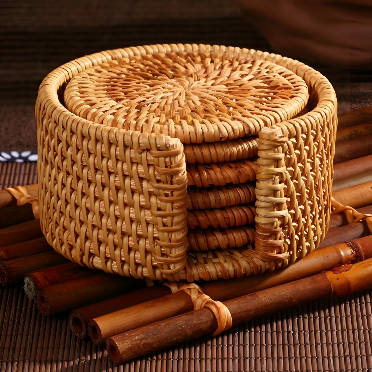 Rattan Natural Rattan Coasters Set | Tableware | NordicAbode.com