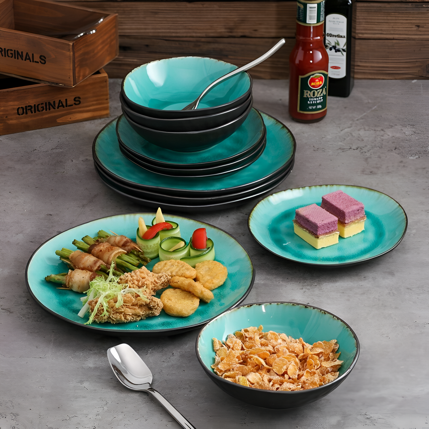 Bonita Vintage Ceramic Green Dinnerware Set | Dinnerware | NordicAbode.com