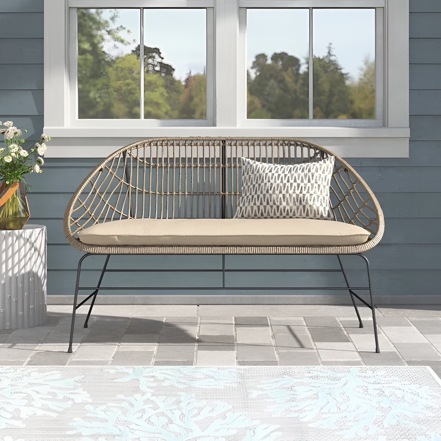 Burton Boho Wicker Loveseat with Cushions | Outdoor Furniture | NordicAbode.com