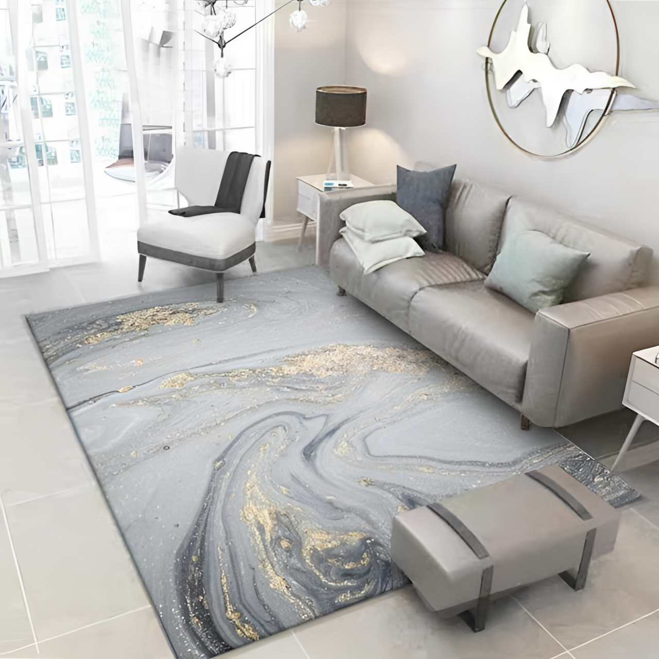 Kiera Golden Marble Pattern Carpet | Rugs | NordicAbode.com