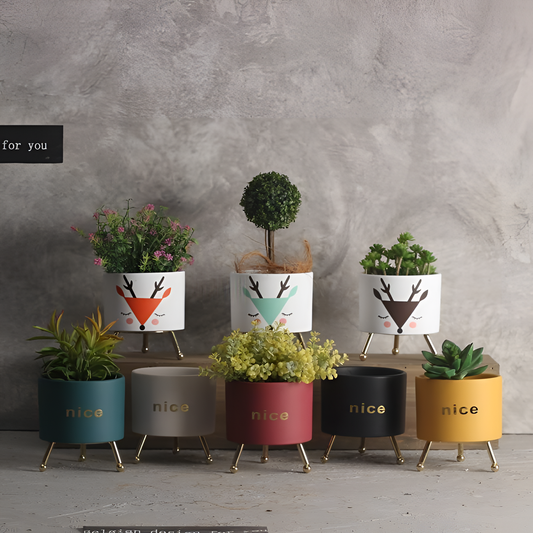 Jolie Ceramic Flower Plant Pot with Iron Frame | Planters | NordicAbode.com