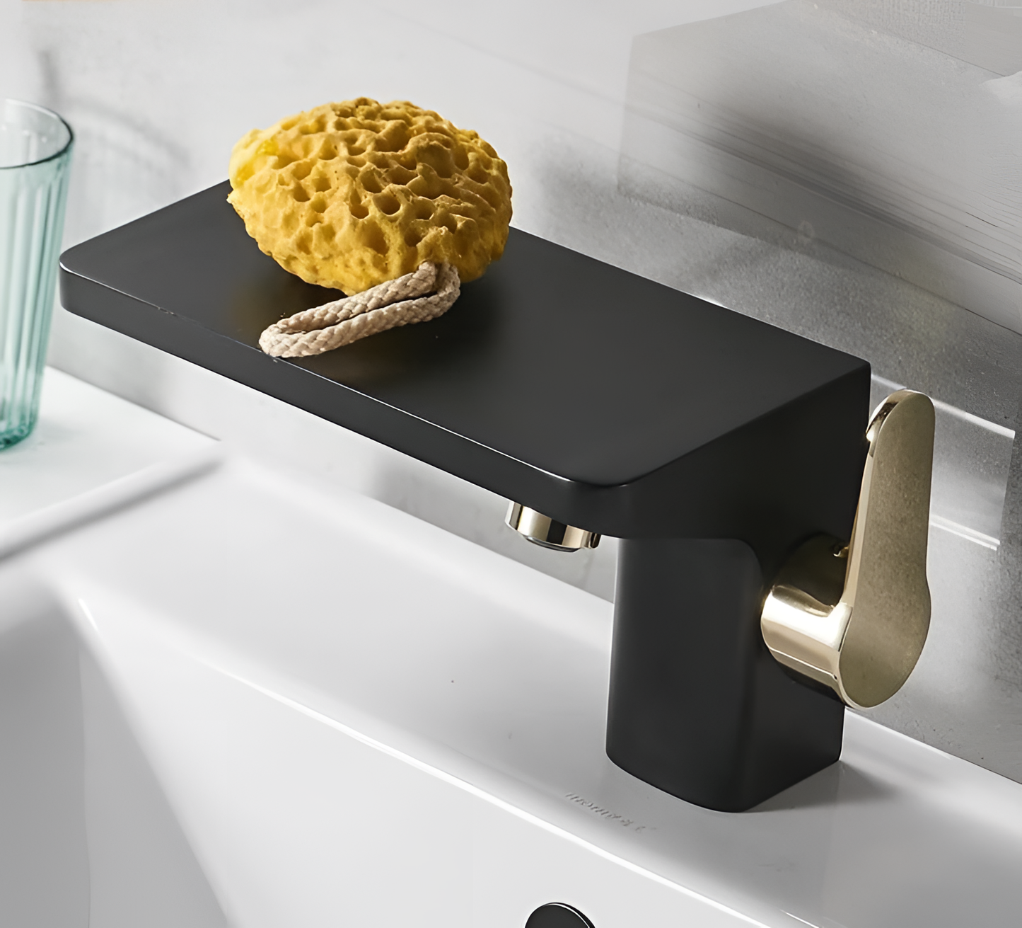 Portia Contemporary Porcelain Faucet with Shelf | Faucets | NordicAbode.com