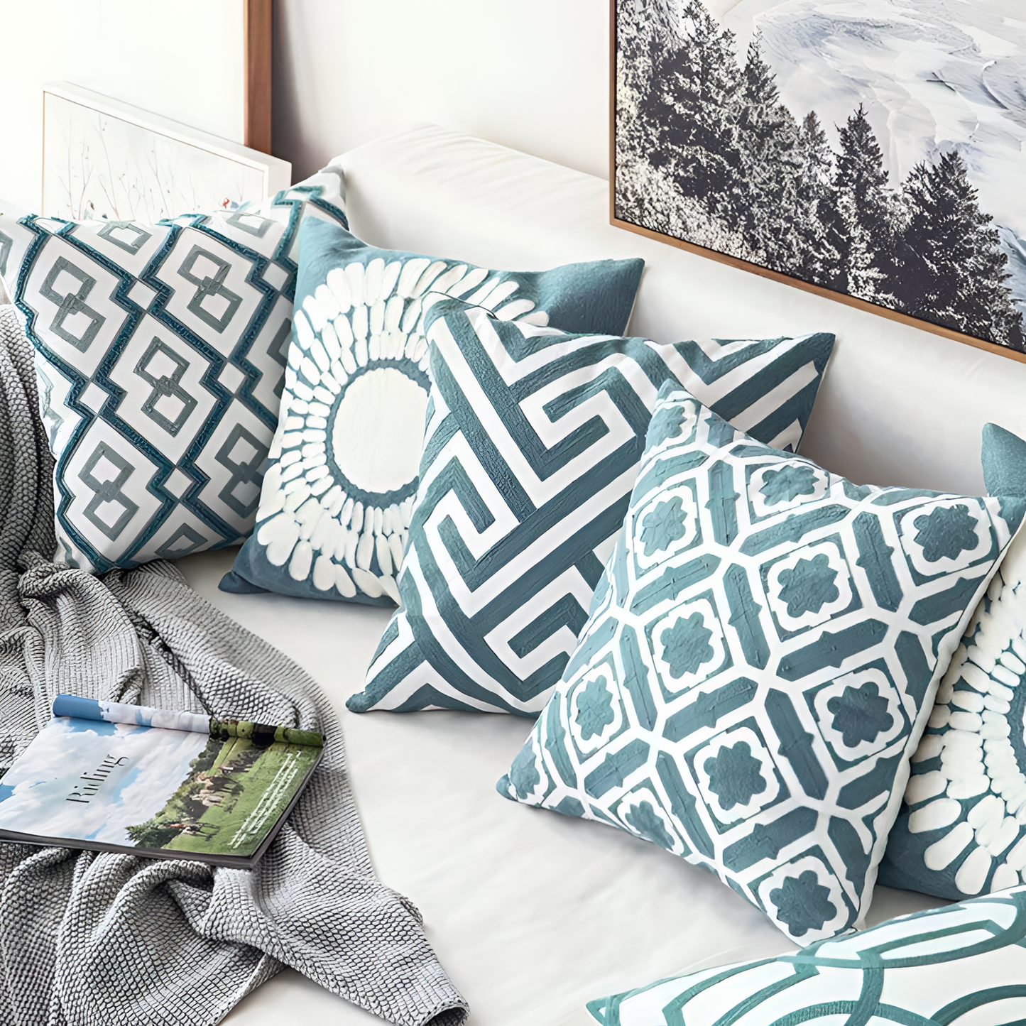 Turquoise Embroidered Cushions | Cushions | NordicAbode.com