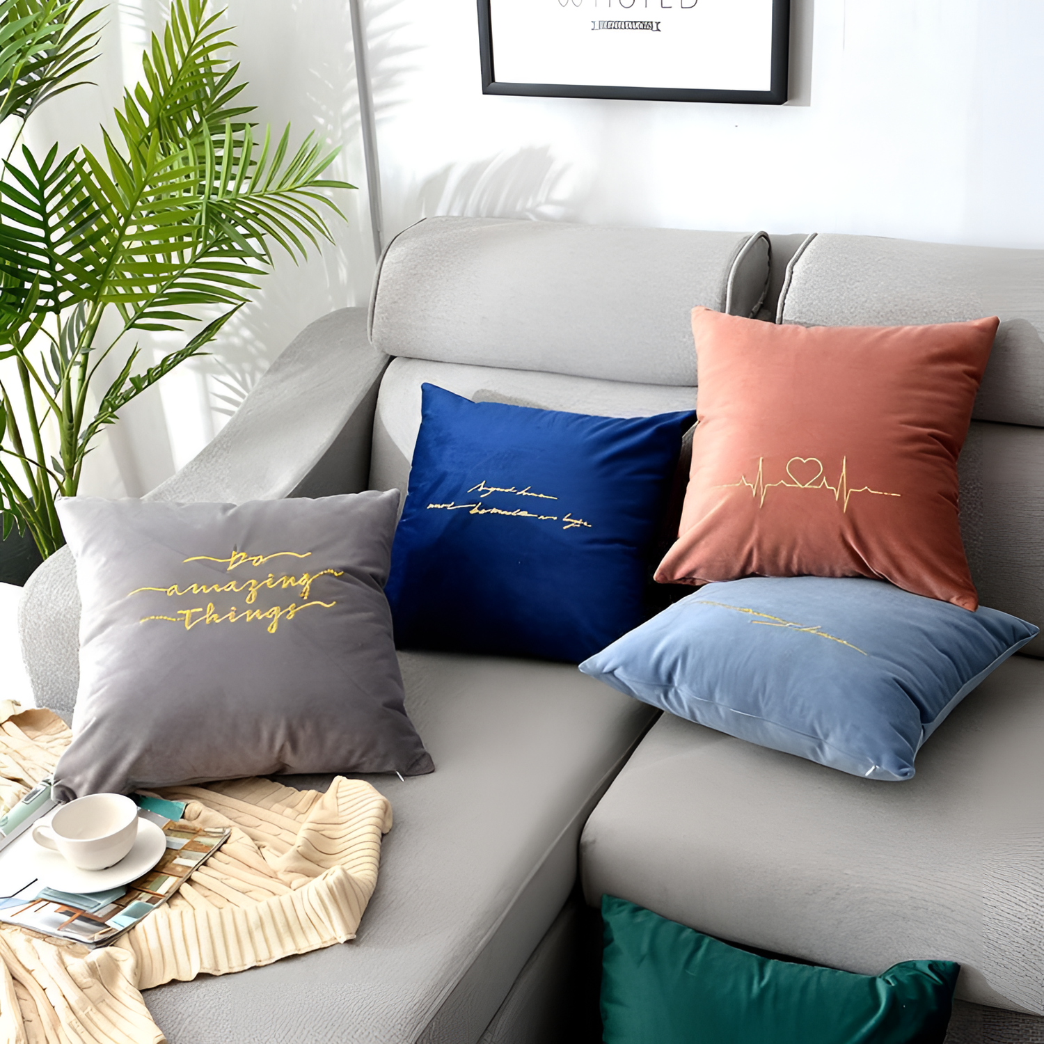 Letter Embroidered Velvet Cushion Cover | Cushions | NordicAbode.com