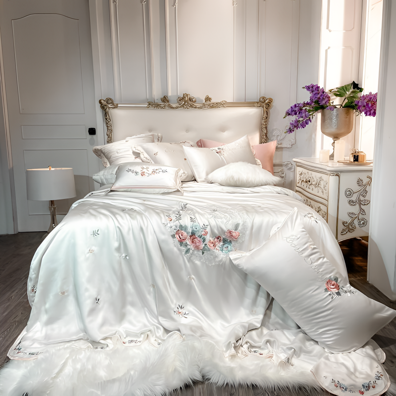 Macy Floral Embroidered Egyptian Cotton Duvet Set | Bedding | NordicAbode.com