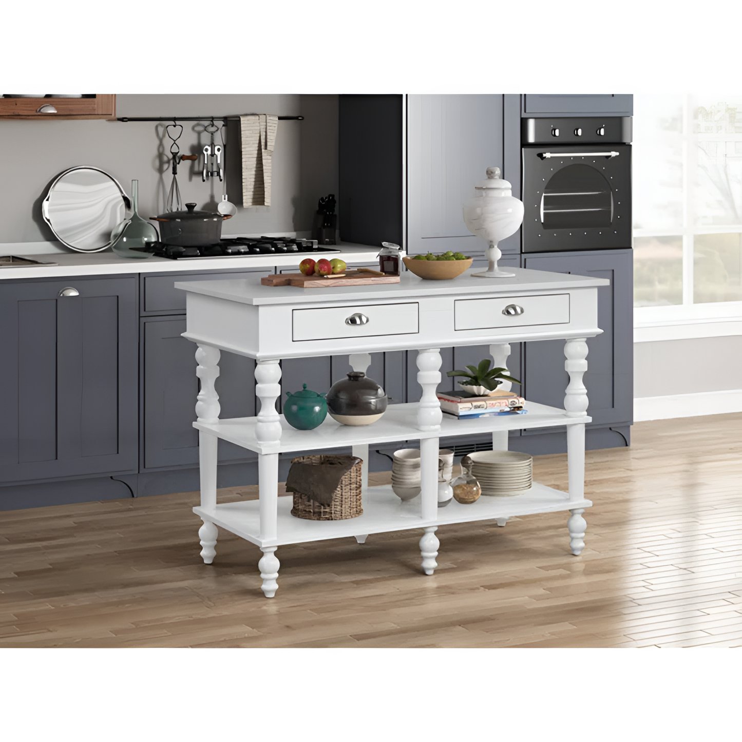 48'' Farmhouse Kitchen Island with Marble Top | Kitchen Islands | NordicAbode.com