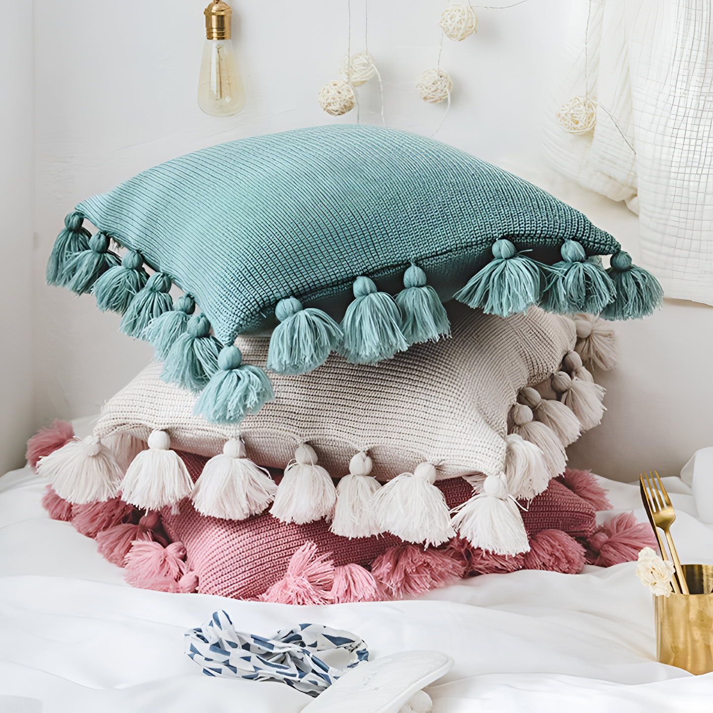 Knit Tassel Knit Cushion Cover | Cushions | NordicAbode.com