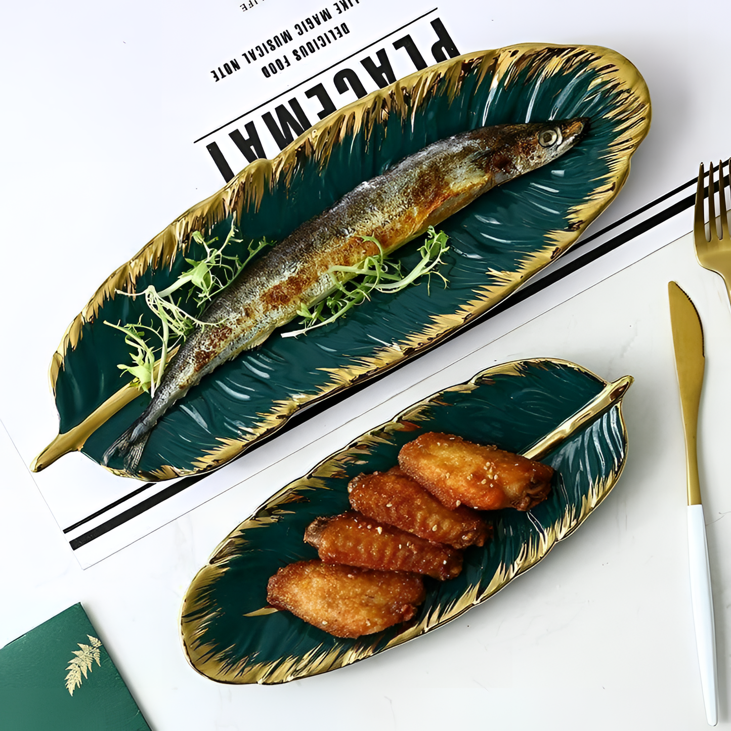 Green Leaf Serving Plate Set | Dineware | NordicAbode.com