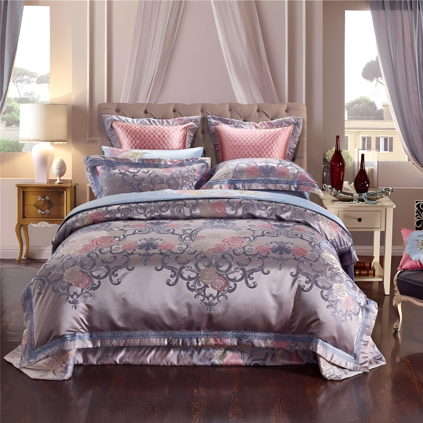 Bellina Luxury Silver Jacquard Bedding Set | Bedding | NordicAbode.com