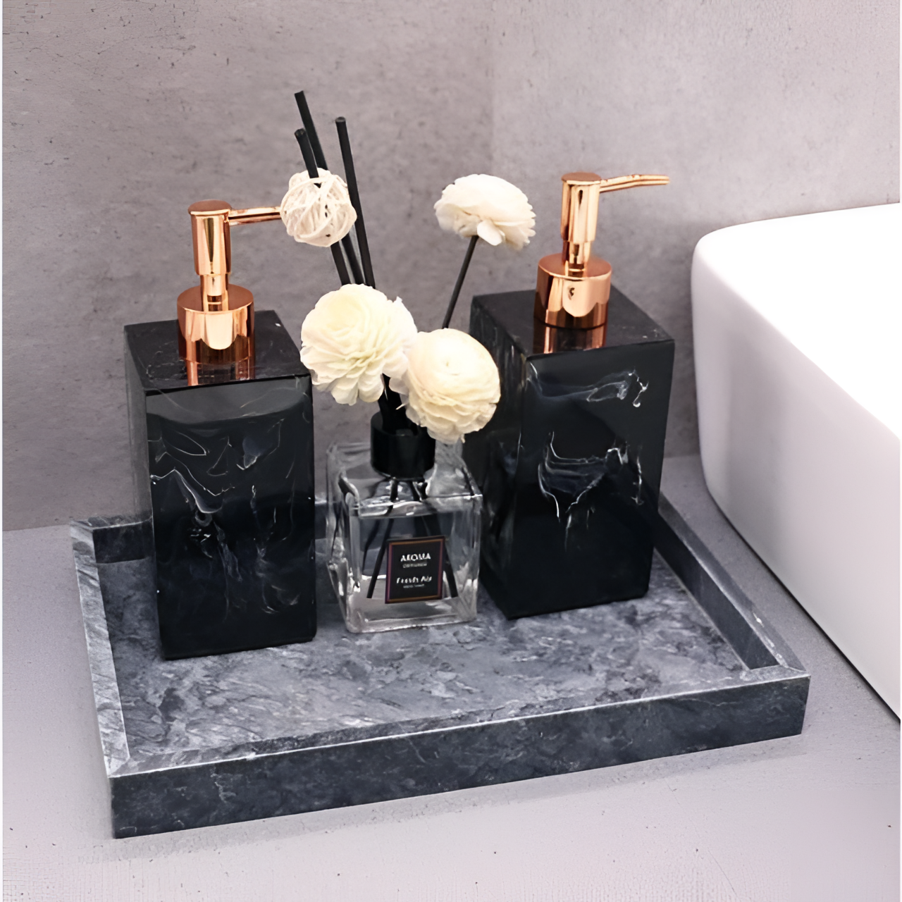 Gamela Luxurious Marble Bathroom Tray | Bathroom Decor | NordicAbode.com