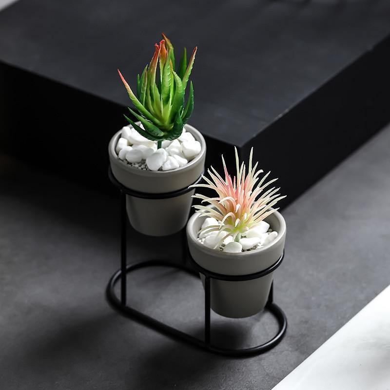 2Pcs Nordic style Coarse Pottery Ceramics Gold Iron Vase Tabletop Flowerpot Home Wedding Decoration Accessories For Flower Plant - Nordic Side - 