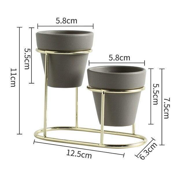 2Pcs Nordic style Coarse Pottery Ceramics Gold Iron Vase Tabletop Flowerpot Home Wedding Decoration Accessories For Flower Plant - Nordic Side - 