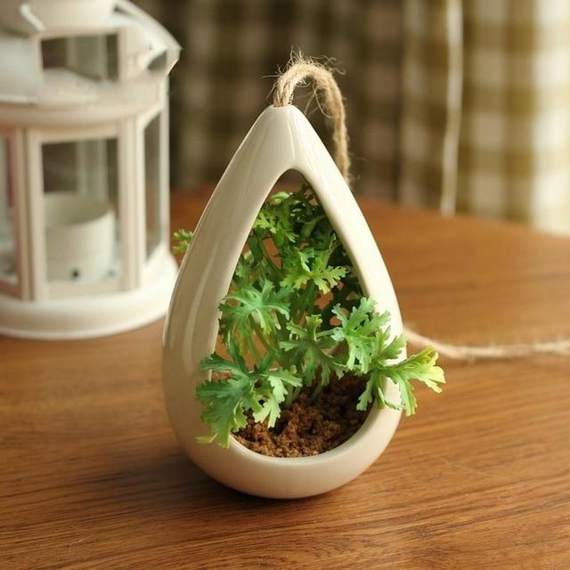 Decorative Ceramic Hanging Planter Pot with Artificial Plant - Nordic Side - 02-06, feed-cl1-planters, modern-planter-collection