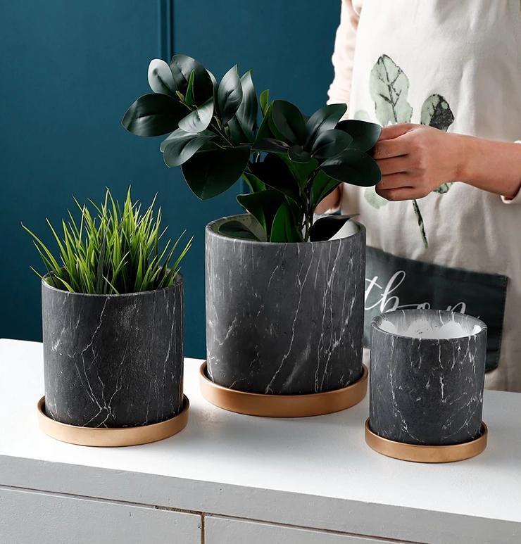 Dark Grey Marble Pot - Nordic Side - 