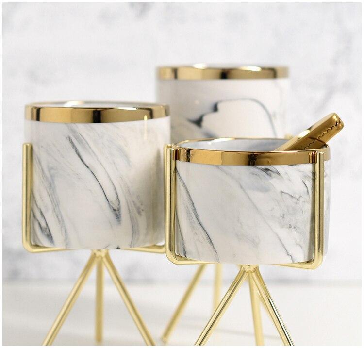 Gold Rim Marble Pot - Nordic Side - 