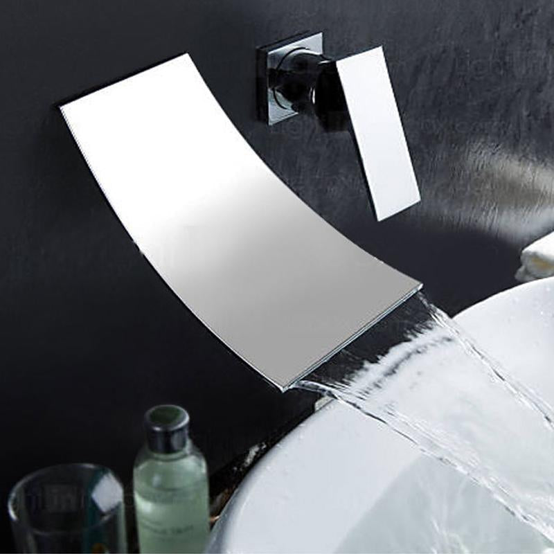 Leon - Chrome Wall Mount Waterfall Flow Single Handle Faucet - Nordic Side - 03-19, modern-pieces