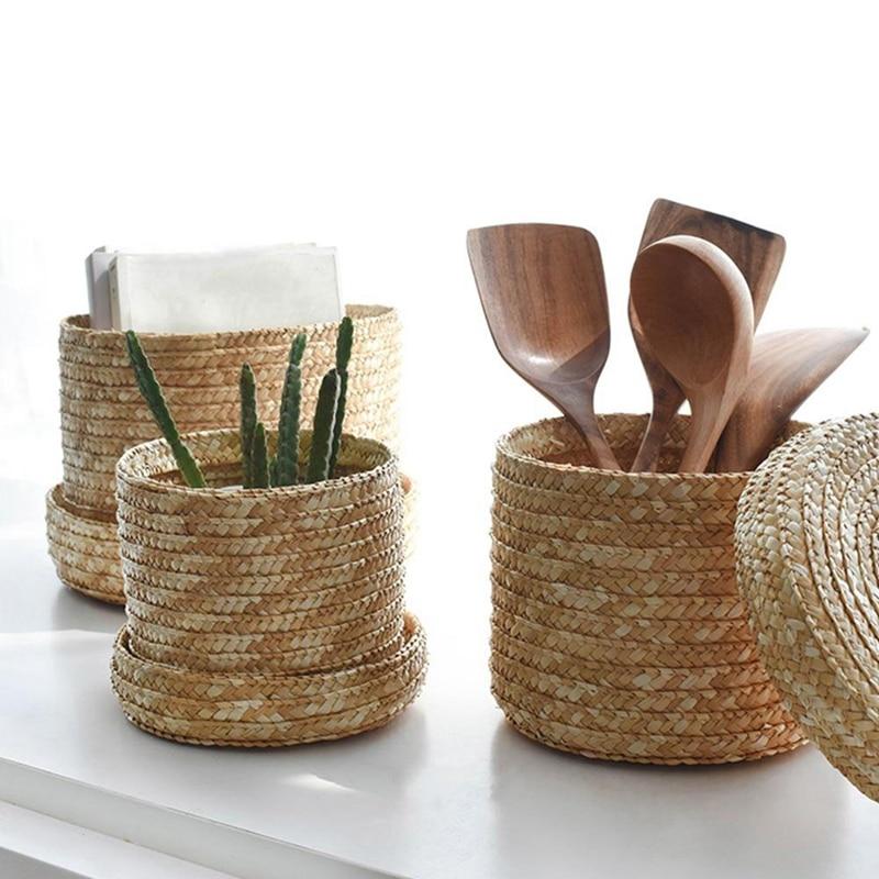 Kade - 3 Piece Handmade Straw Basket Organizer - Nordic Side - 02-07, modern-farmhouse