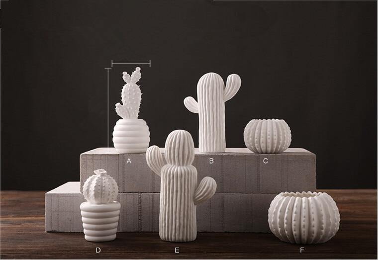 Handmade White Ceramic Cactus - Nordic Side - 