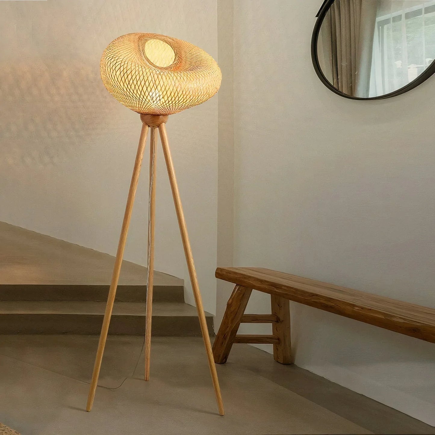 Milliary Rattan Orb Floor Lamp