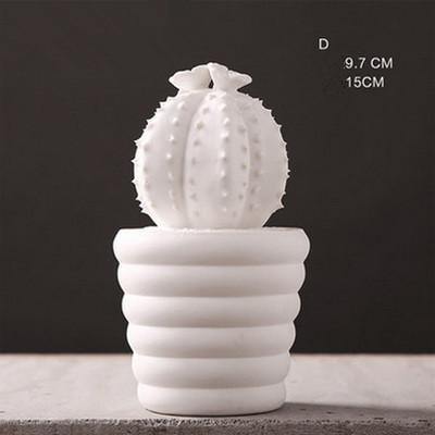 Handmade White Ceramic Cactus - Nordic Side - 