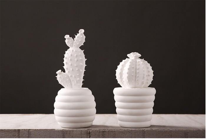 Handmade White Ceramic Cactus - Nordic Side - 