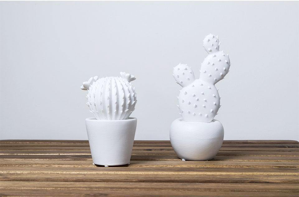 White Ceramic Cactus - Nordic Side - 