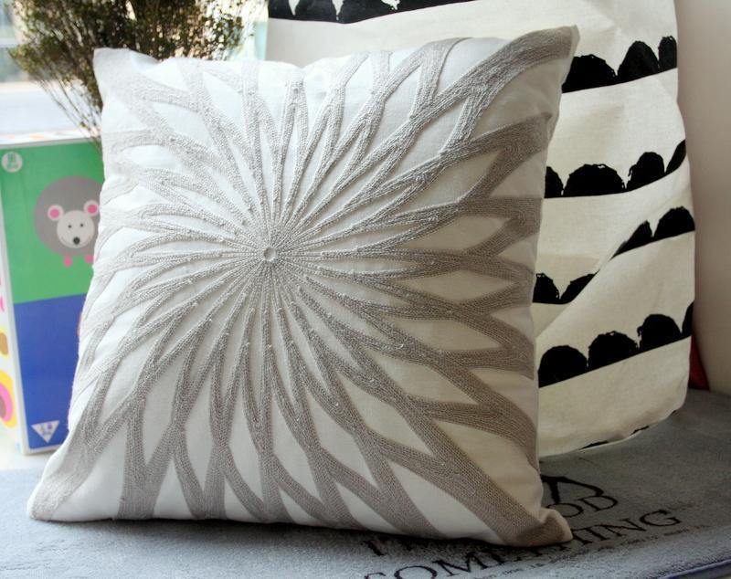 Grey Classic Embroidery Cushions - Nordic Side - 