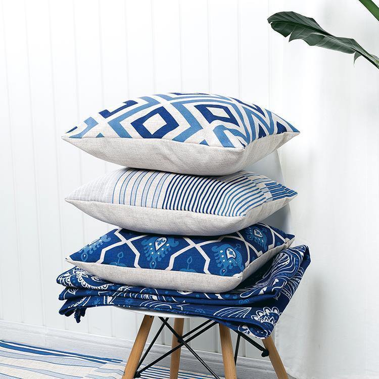 China Blue Geometric Cushions - Nordic Side - 