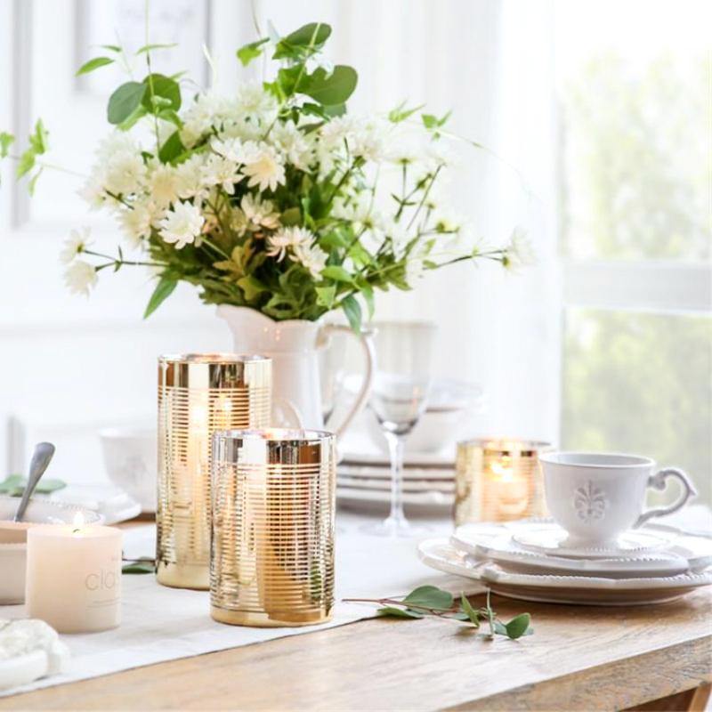 Gold Lining Glass Round Candleholder - Nordic Side - 