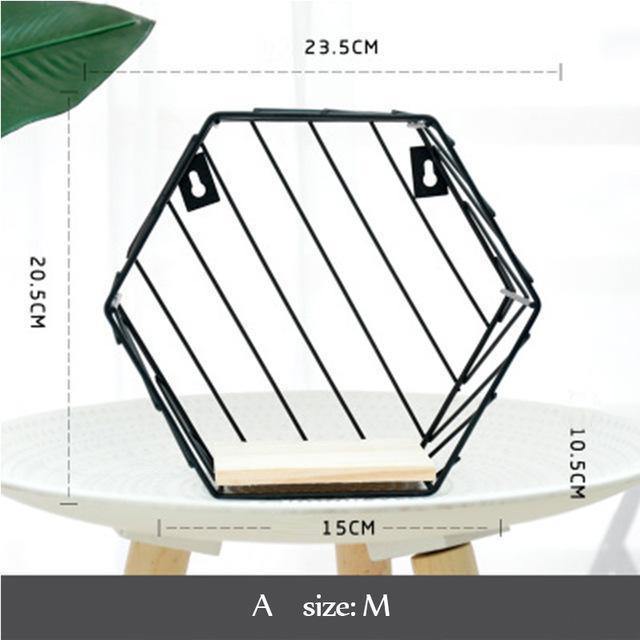 Wood Iron Hexagon Organiser Shelf - Nordic Side - 