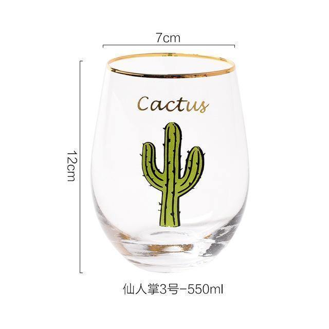 2pcs/lot Creative Flamingo Cactus Cat Printed Glod Glass Cup Crystal Water Wine Beer Drinking Glass - Nordic Side - 